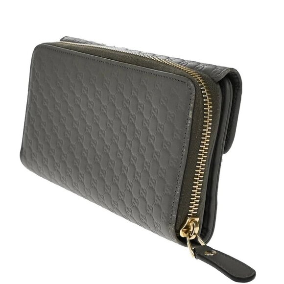 GUCCI Micro Guccissima GG Pattern Long Zipper Wallet Leather Gray Gold 69EF697 - Picture 4 of 12